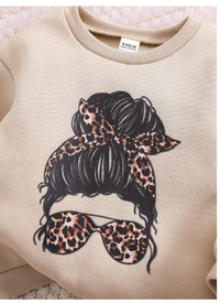 2pcs/Set Baby Girl Loose Casual Minimalist Comfortable Round Neck Cartoon Print Hoodie And Sweatpants