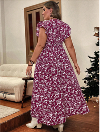  Plus Ditsy Floral Print Butterfly Sleeve Dress