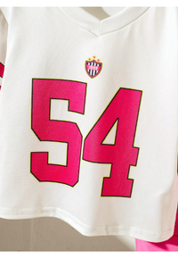 2pcs/Set Baby Girl Infant Toddler 0-3T Sporty V-Neck Loose Jersey Top And Relaxed Fit Cargo Sports