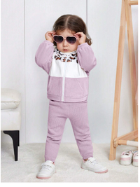  Baby Girl Color Block Leopard Print Fleece Hooded Jacket