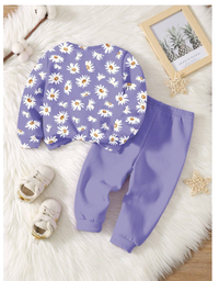 Baby Girl Vintage Daisy Floral Print Casual Loose Fit Crew Neck Soft Knit Pullover Sweatshirt & Comfy Jogger Pants Set