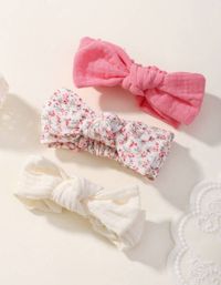 3pcs solid color printed bow elastic headband