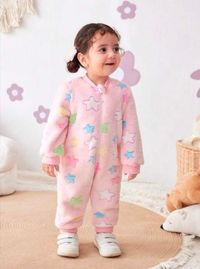  Newborn Baby Girl Thermal Fleece Colorful Star Print Rompers